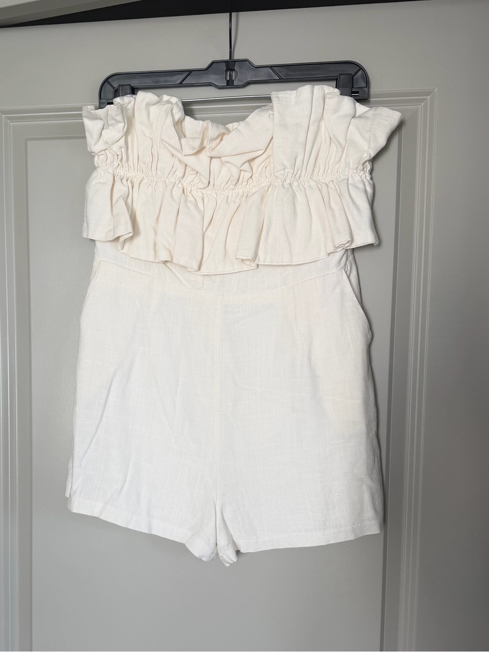 Princess Polly Cream Hunter Mae Strapless Ruffle Romper